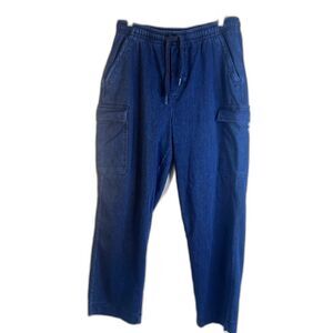 Lands End Sport Knit Straight Leg Stretchy Drawstring Waist Pull On Jeans Sz MD